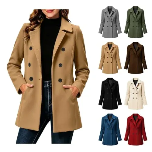 Double Breasted Notched Lapel Long Jacket