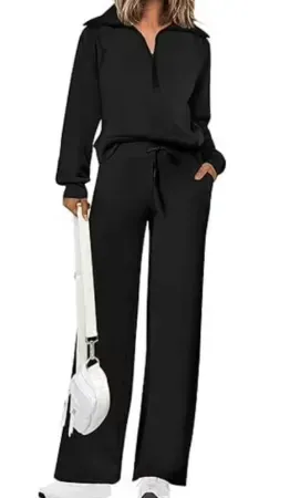 PRETTYGARDEN Women's 2-Piece Casual Lapel Half Zip Sweatshirt & Pants Tracksuit