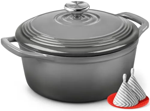 Overmont 5.5QT Enameled Cast Iron Dutch Oven with Lid