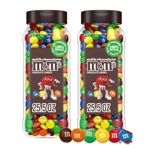 M&M’S Milk Chocolate Candy, Resealable Jars, Party Size, 25.5 oz, 2 Pack