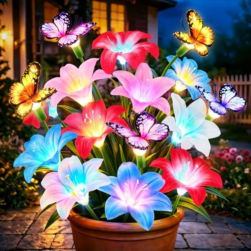 Ahaorigin Solar 7-Color Changing Lily Flower Garden Lights 4-Pack
