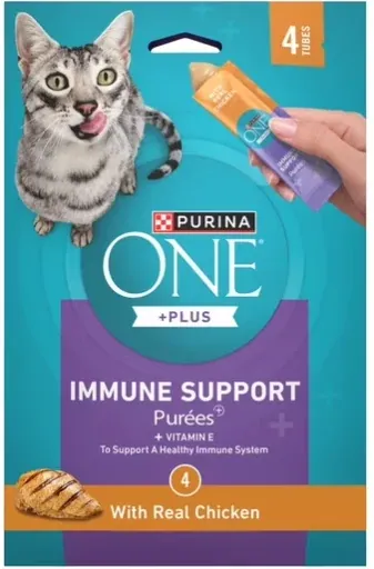 Purina ONE Plus Immune Support Purees With Tuna or Real Chicken Lickable Cat Treats, 1.4 oz