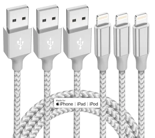 Bkayp MFi Certified Braided Lightning Cable 3-Pack 10'
