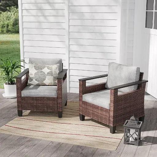 ACEGOSES 2-Piece Wicker Patio Conversation Set with Gray Cushions