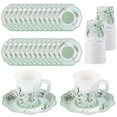 48-Piece 7oz NatNarr Disposable Paper Tea Cups and Saucers Set