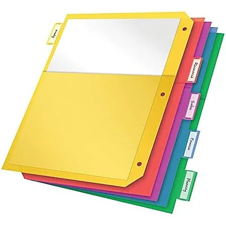 3 Sets Oxford Plastic 2 Pocket 5 Tab 1/5 Cut Binder Dividers