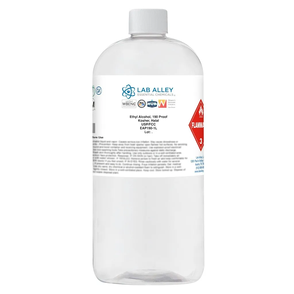 Lab Alley Ethanol 190 Proof USP/FCC Food Grade Alcohol 1-Liter Bottle