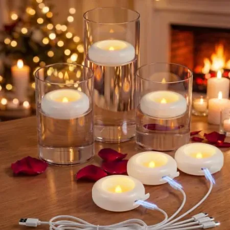 GORDNWE 3" White Rechargeable Flameless Floating Candles