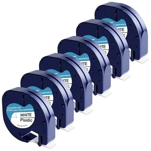 Dymo Compatible LetraTag Label Tape Refills 6-Pack (12mm, Black on White)