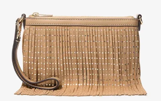 Michael Kors Studded Fringed Microsuede Wristlet