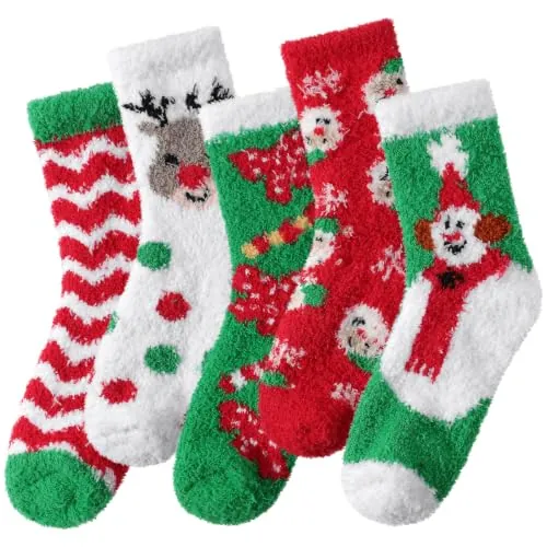 Loiyadn Women's Fuzzy Cartoon Slipper Socks 5-Pack