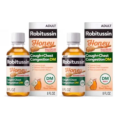 Robitussin Honey DM Maximum Strength Cough Medicine, 8 fl oz, 2-Pack