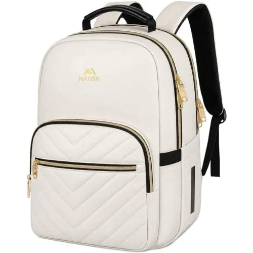 Matein Anti-Theft Laptop Backpack for Women w/ 15.6" Laptop Compartment (White)