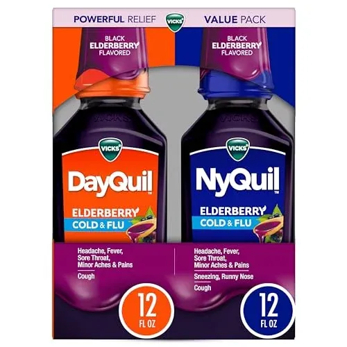 VICKS DayQuil & NyQuil Elderberry Flavor Cold & Flu Liquid Medicine