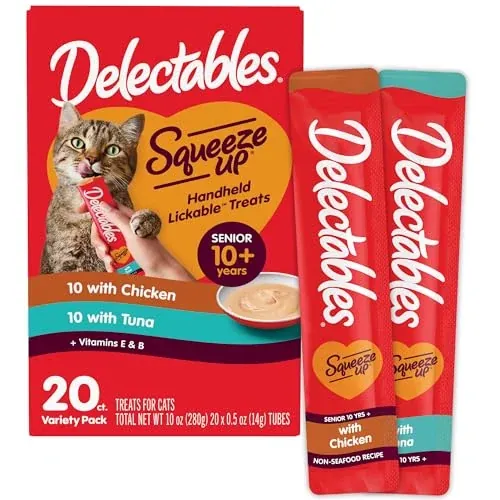20-Pack 0.5-Oz Delectables Squeeze Up Senior 10+ Lickable Wet Cat Treats (Variety Pack)