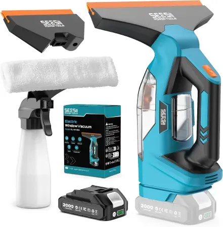 SEESII 2000Pa Cordless Window Vacuum Squeegee w/ 2000mAh Battery & Blades