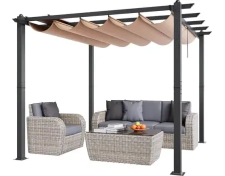 VEVOR 10'x10' Outdoor Retractable Pergola w/ Canopy