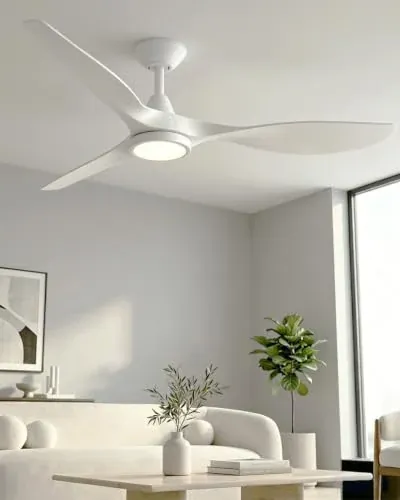 Roomratv 52" White Ceiling Fans with Lights and Remote