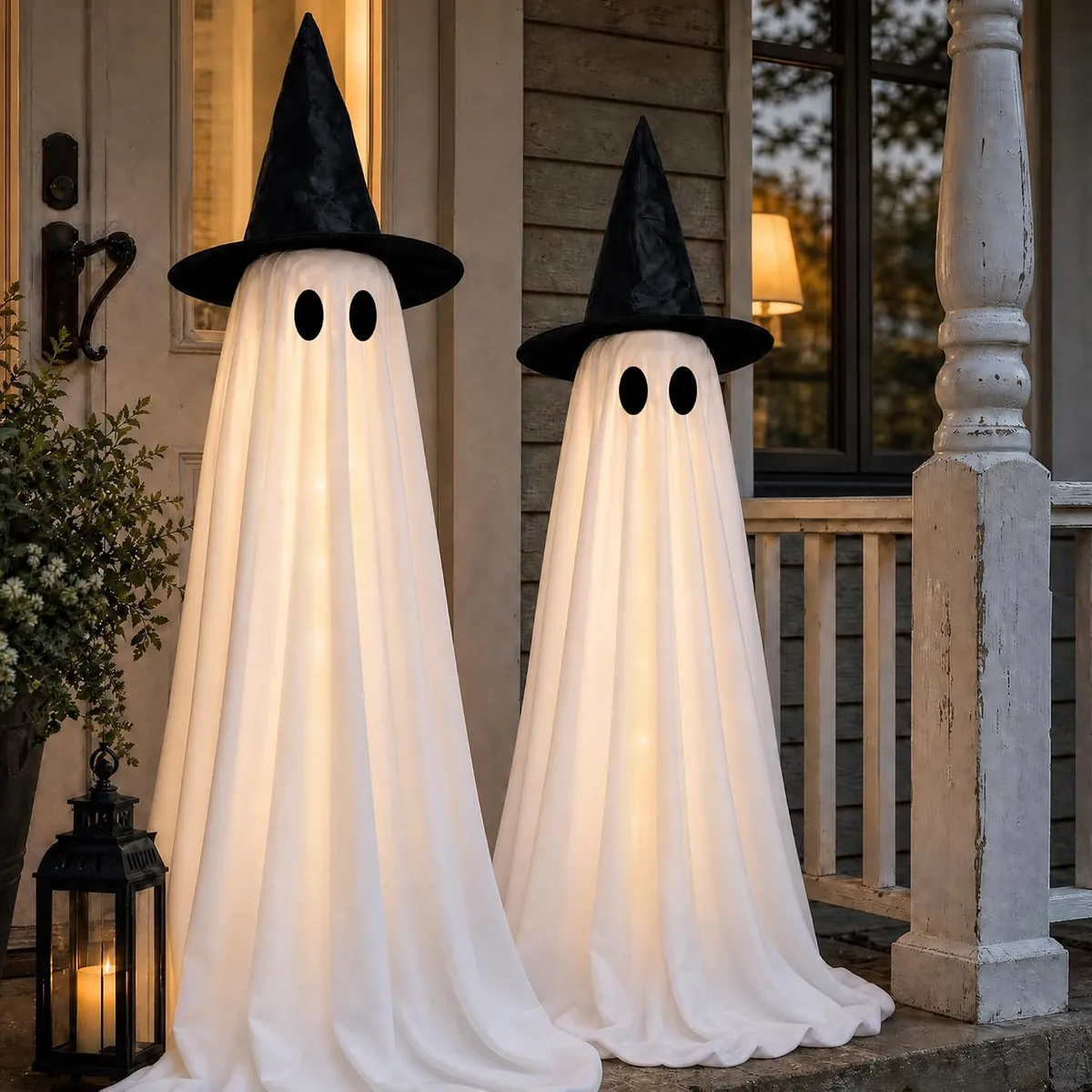 FunouHome Large Light-Up Halloween Ghosts w/ Witch Hats 2-Pack