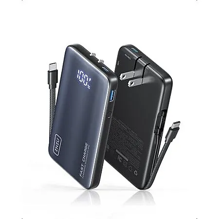 INIU 10,000mAh 3-in-1 Portable Wall Charger / Power Bank w/ 45W USB-C Cable