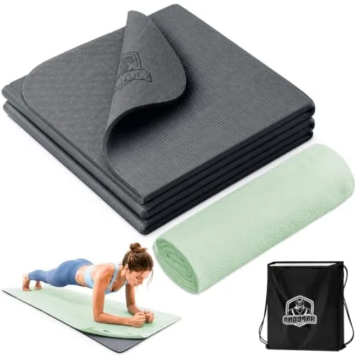 Hapbear 72" x 24" Foldable Yoga Mat and Towel Set