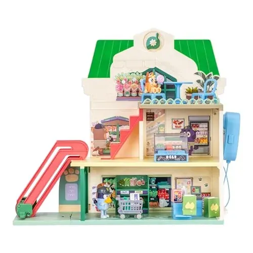 Bluey and Bingo Supermarket Playset with Escalator & Sounds, 15 Pieces