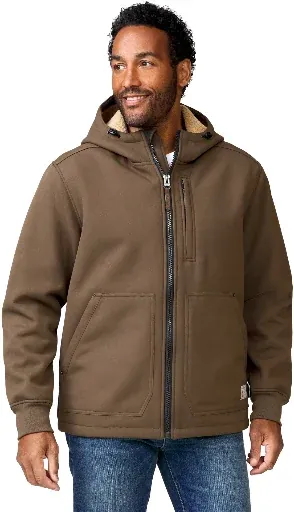 Free Country Men's Hooded Soft-Shell Jacket w/ Sherpa Fleece Lining (Saddle)