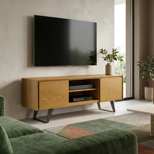 Simpli Home Lowry 63" Solid Acacia Wood Industrial TV Stand