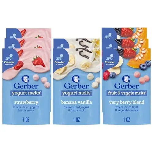 Gerber Stage 3 Baby Yogurt Melts & Fruit Veggie Melts Variety Pack, 8-Pack