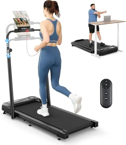 THERUN Walking Pad with Handle Bar, 2 in 1 Under Desk Portable Treadmill