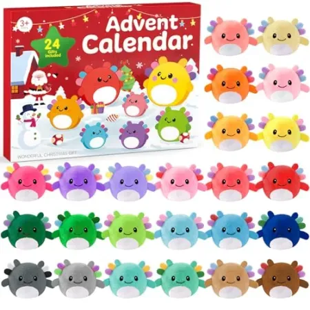 Zesua 24 Days of Surprises Advent Calendar w/ Mini Axolotl Plush Toys