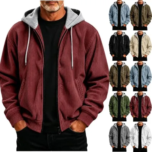 Zip Up Oversized Corduroy Hoodie Jacket with Pockets