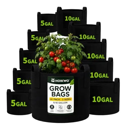 Hoikwo 10-Pack Assorted Sizes Fabric Grow Bags (5-Gallon & 10-Gallon)