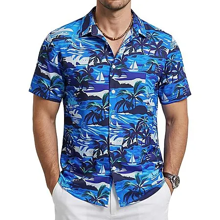 Cotrasen Men's Hawaiian Short Sleeve Button-Down Shirt (Various Colors)