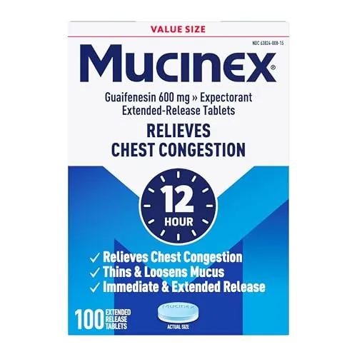 Mucinex 100 Count 12 Hour 600mg Guaifenesin Extended-Release Tablets