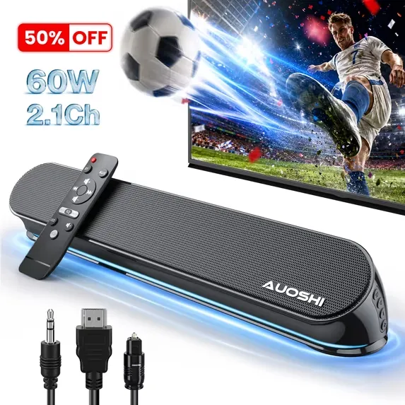 AUOSHI 2.1ch 16.5 Inch Compact Soundbar with Built-in Subwoofer, Bluetooth 5.4, HDMI ARC