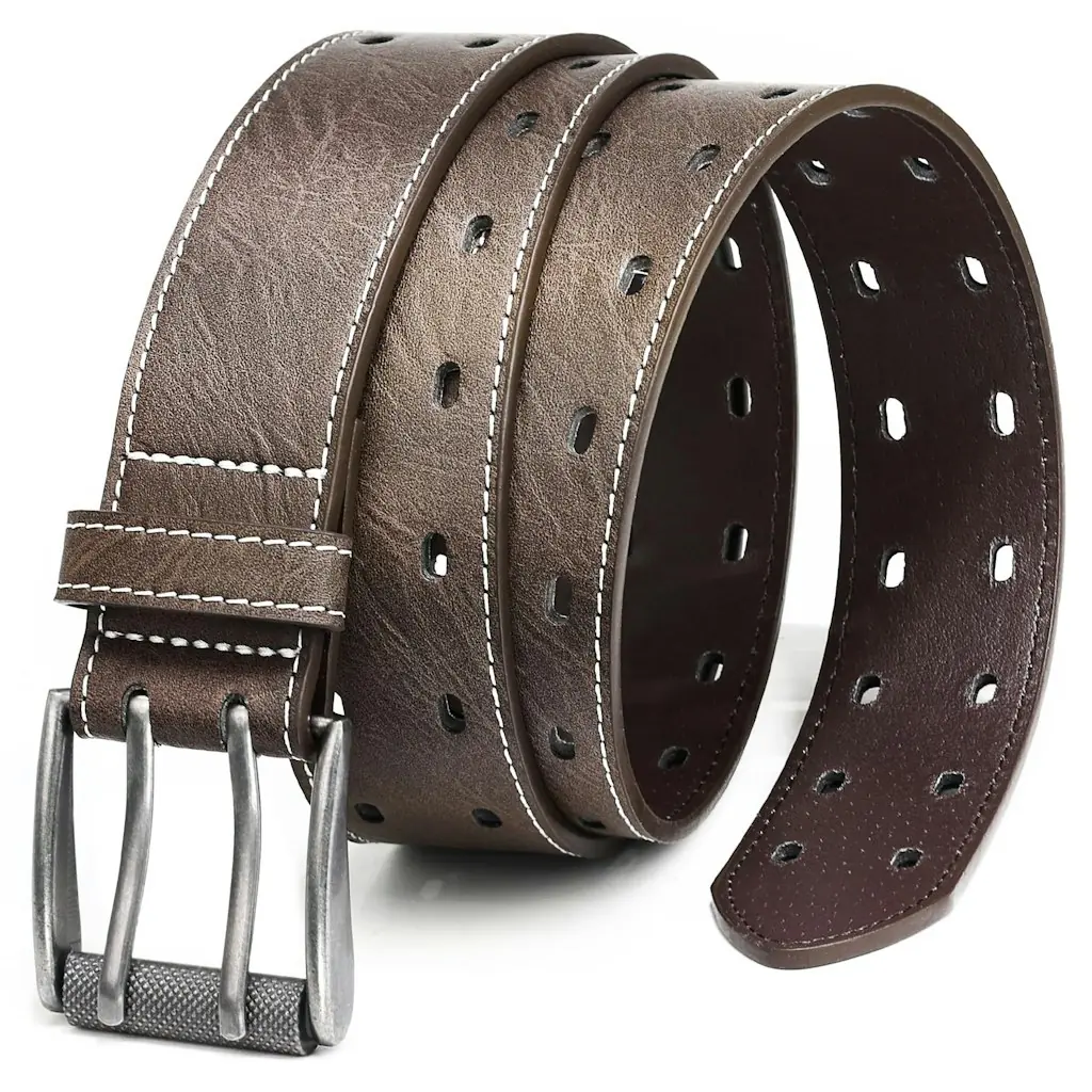 Men's Double Prong Leather Belt: 1 cent + free shipping w/