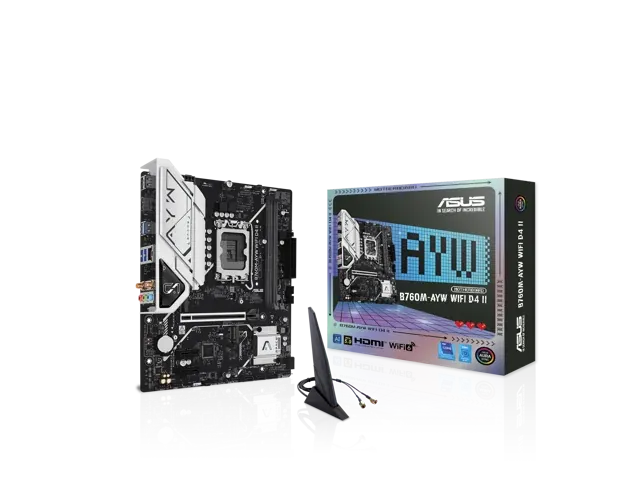 ASUS B760M-AYW WIFI D4 II PCIe 5.0, 2x M.2 slots, DDR4, Realtek 2.5Gb Ethernet, Wi-Fi 6