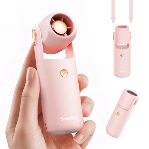 SWEETFULL Portable Handheld Fan 4.9" with 5 Speeds, 17000RPM & LED Display (Pink)
