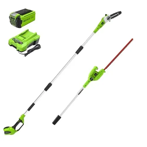 Greenworks 40V 8 in Pole Saw Hedge Trimmer Kit with 2.0 Ah Battery and Charger
