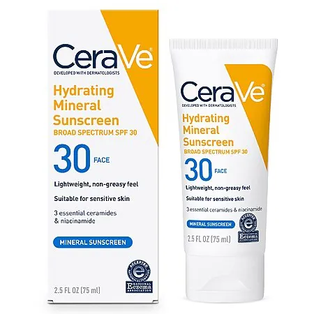 2.5-Oz CeraVe Hydrating Mineral SPF 30 Sunscreen w/ Hyaluronic Acid