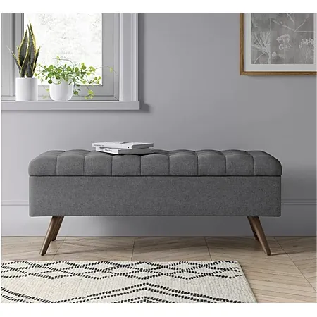48" Threshold Arthur Tufted Storage Bench (Gray)