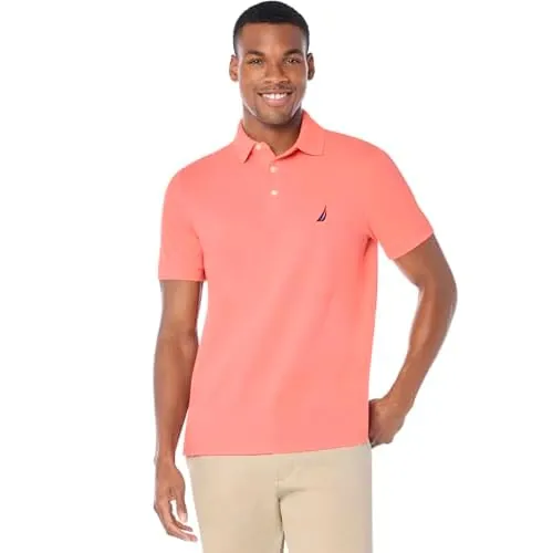Nautica Men's Short Sleeve Solid Stretch Cotton Pique Polo Shirt