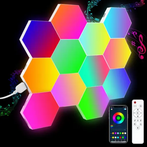 12-Pack Smart RGB Hexagon Wall Lights with App Control and Music Sync