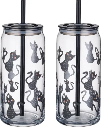 Way To Celebrate Halloween Mixed Ghost Glass Can Sipper Tumblers, 20 oz, 2-Pack