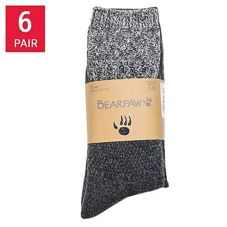 6-Pairs Women's Bearpaw Boot Socks (Black or Ivory)