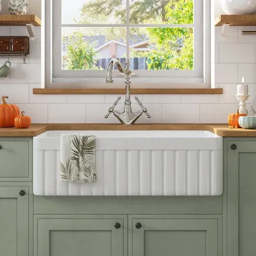 DeerValley Solstice 33" L x 18" W Fireclay Farmhouse Kitchen Sink