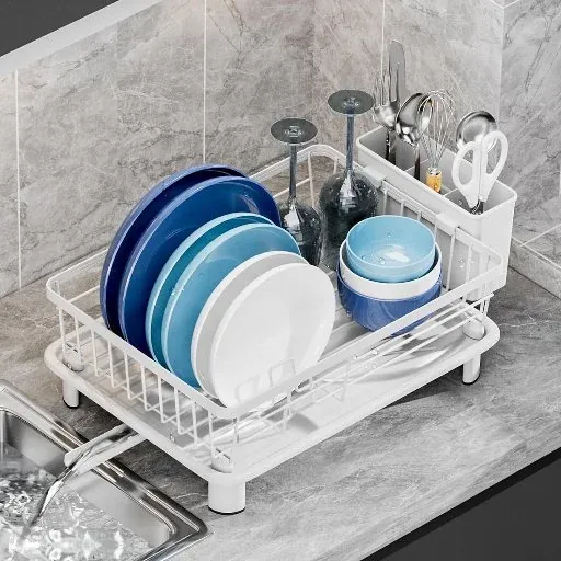 GAOKASE Stainless Steel Space-Saving Dish Rack (White)