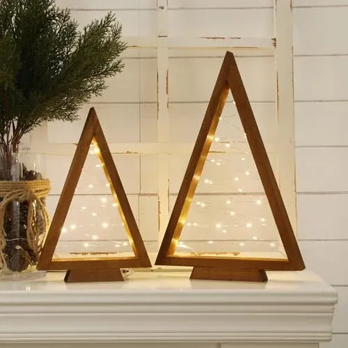 Wooden Lit Christmas Trees 2-Pack
