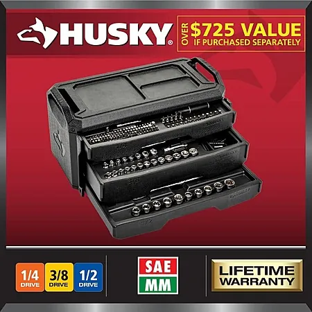 280-Pc Husky SAE/Metric Mechanics Tool Set w/ Durable Storage Box